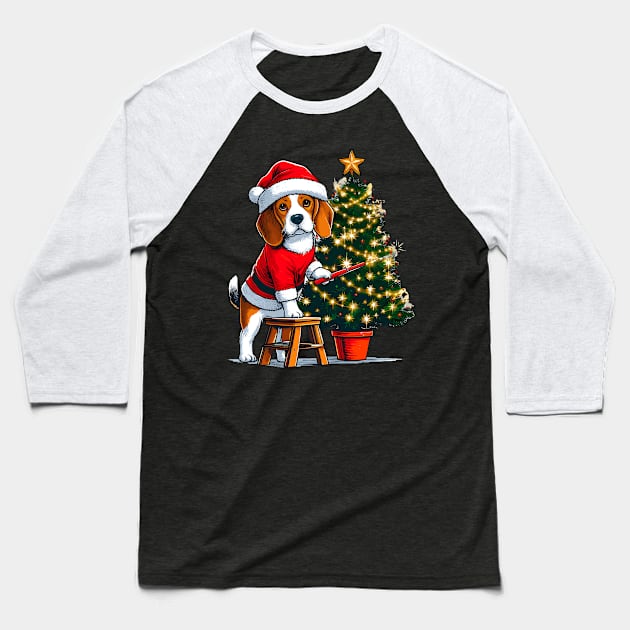 Beagle Dog Christmas Baseball T-Shirt by Graceful Designs